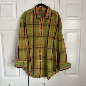 Robert Graham Shirt Mens 2XL Green Plaid Button Up Long Sleeve Casual Checkered